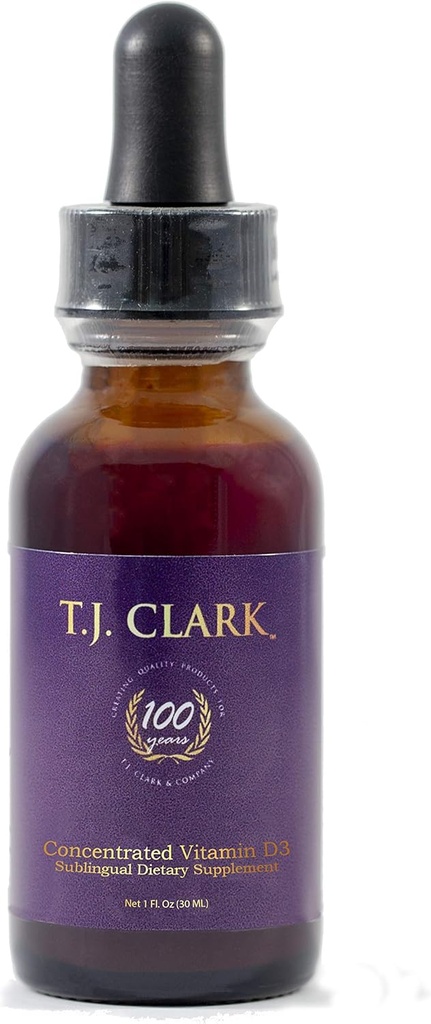 Šķidrs vitamīns D3 125mcg / 5 000 SV, 1 fl. oz. Koncentrēts Sublingual Diētiskā Papildinājums, TJ Clark, stikla piliens