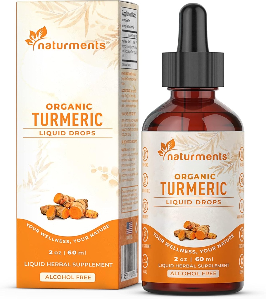 Turmeric kurkumīns Šķidrums: Sertificēts Organic Turmeric Curcumin ar ingvera un melnā piparu locītavu atbalsts, Imūnās un gremošanas atbalsts, Graciful Novecošana - 2 Fl Oz