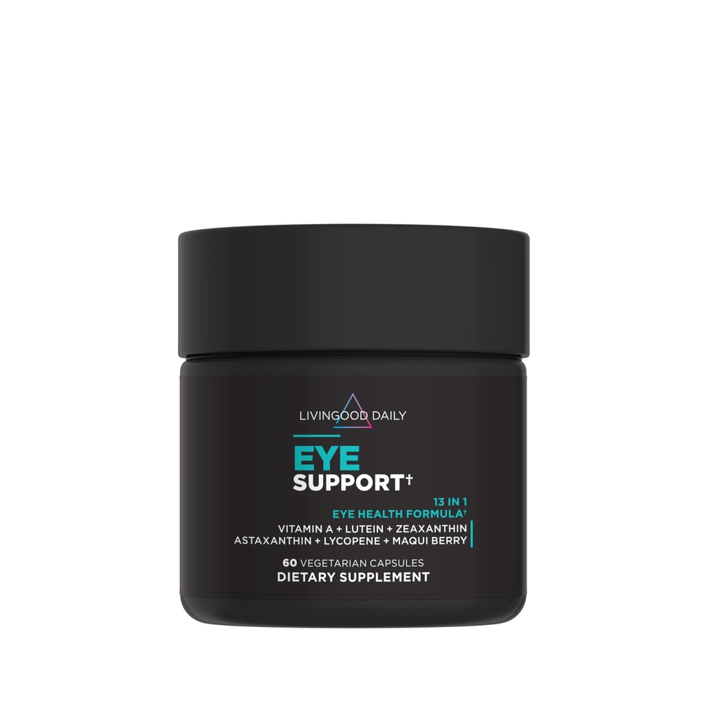 Livingood Daily Eye Support, 13-in-1 Redzes papildinājums ar luteīnu, zeaksantīnu, astaksantīnu, A vitamīnu, likopēnu, Maqui Berry & More, Veicina veselīgas acis, Zilās gaismas aizsardzību, Vegan, 60 kapsulas