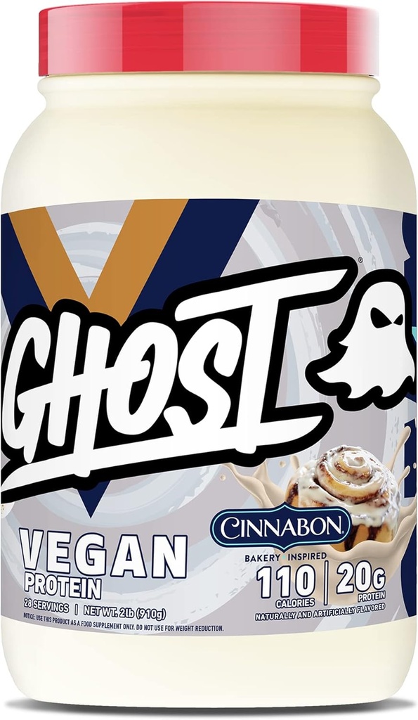 GHOST Vegan Protein Pulveris, Cinnabon - 2lb, 20g Olbaltumvielu - Augu bāzes Pea & Organic Ķirbju Protein - Pēc treniņa & Uzturs Shakes, Gludumi, & Cepumi - Soy & Gluten-free
