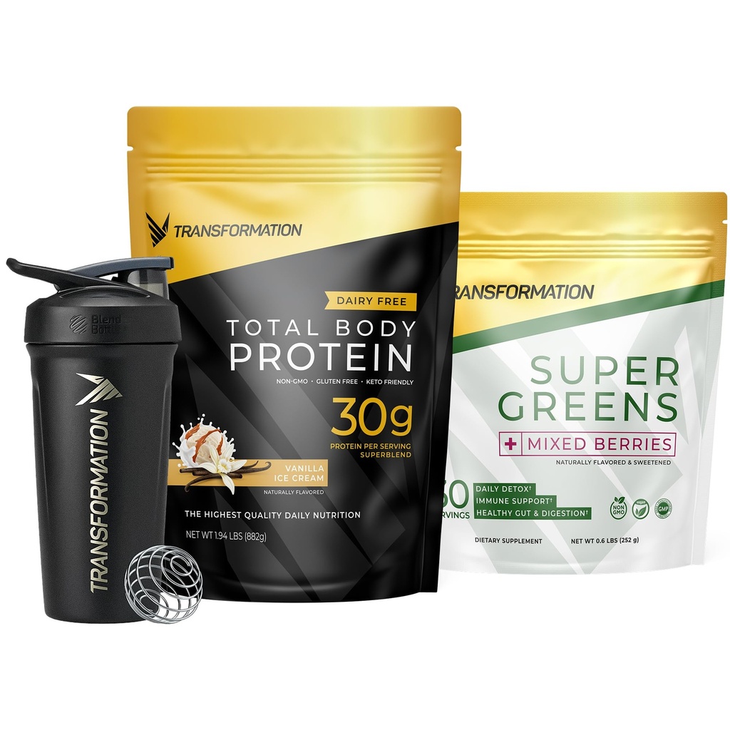 Transformācija Vanilla Protein Pulveris, Super Greens Superfood zaļās sulas pulveris un veiktspēju Izolēta Shaker pudele