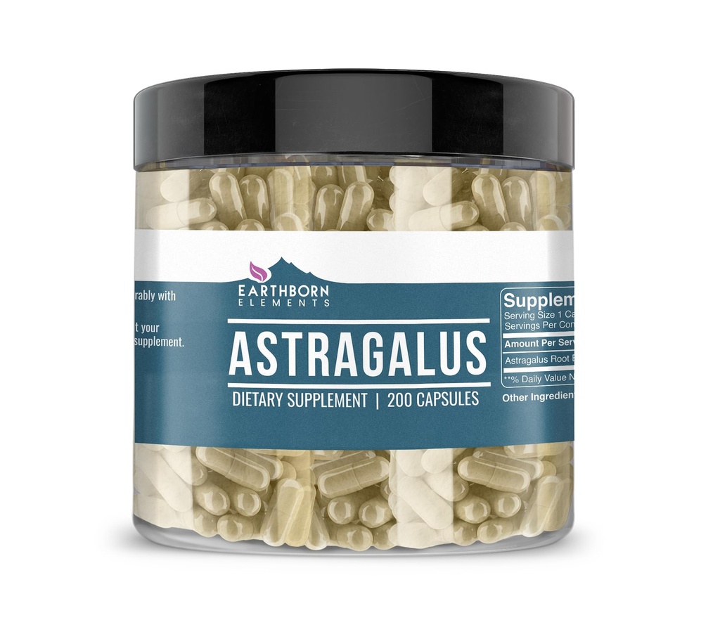 Earthborn Elements Astragalus Extract 200 kapsulas, tīras un neatšķaidītas, bez piedevām