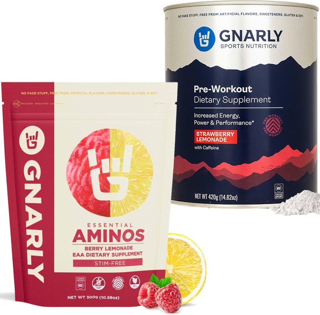 Gnarly Nutrition Gnarly Preworkout Strawberry Lemonade (14.82oz) Aminos Berry Lemonade Free kofeīns (10.58oz)