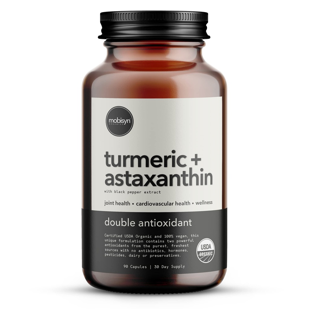 Organic Astaksantin 12mg Plus Turmeric 1500mg, Black Pepper Extract, High Absorbcija, Acu, Sirds, Ādas, Locītavu, Vegan, Gluten-free, Non-GMO, Double Antioxidant, Turmeric Kurkumīna Papildinājums, 30 dienas
