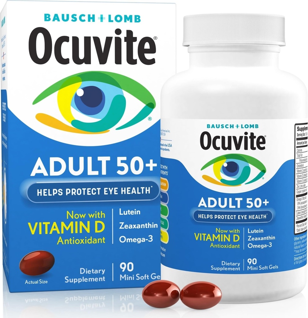 Okuvīts 50+ Acu vitamīnu un minerālvielu papildinājums, multivitamīni redzes un acu veselībai ar omega-3, cinku, C & E vitamīniem, luteīnu un zeaksantīnu, cinka bagātinātāji sievietēm un vīriešiem, 90 softgeli