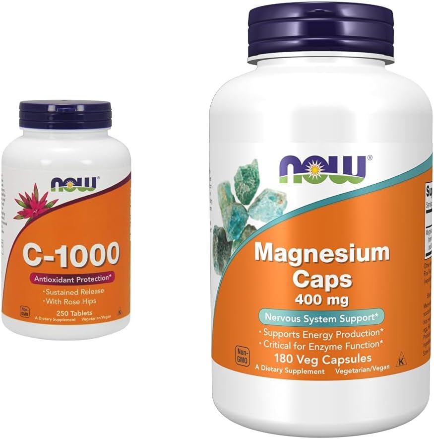 NOW piedevas, C-1000 vitamīns ar Rose HIPS, ilgstoša izdalīšanās, antioksidantu aizsardzība*, 250 tabletes un papildinājumi, magnijs 400 mg, enzīmu funkcija*, nervu sistēmas atbalsts*, 180 veg kapsulas