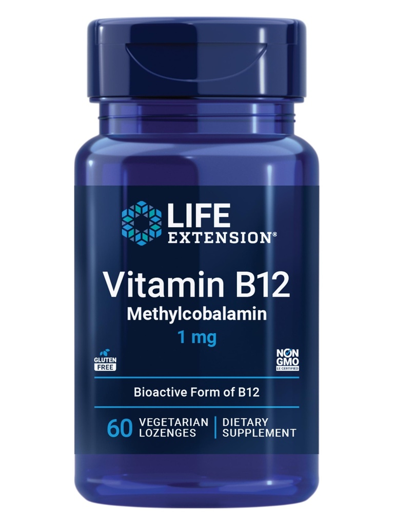 Dzīves paildzinājums B12 vitamīns Metilkobalamīns, nervu veselības papildinājums, kognitīvais atbalsts, enerģētiskais vitamīns, metilkobalamīns B12, 1 mg, ātra šķīšana, veģetārietis, 60 lzenžas