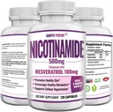 Nikotinamīds 500mg ar Resveratrol 100mg - 120 Veggie kapsulas - B3 vitamīna papildvielas tabletes, lai atbalstītu NAD, ādas šūnu veselību un enerģiju