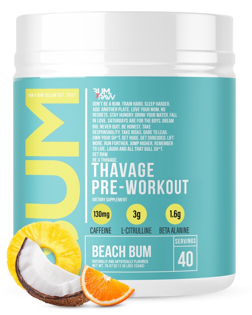 Raw Pre Workout Pulveris, Thavage (Beach Bum) - Chris Bumstead Sporta Uztura papildinājums vīriešiem un sievietēm - Cbum Pre Workout darba, hidratācija, Garīgā Focus & Enerģija - 40 Kalpo