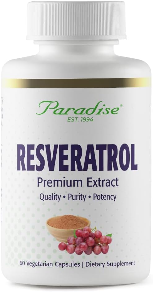 Paradīzes augi Resveratrols, Antioksidants, Superpodens, Ultra Pure, Vegan, NeĢMO, Bez lipekļa, 60 Veģetārās kapsulas