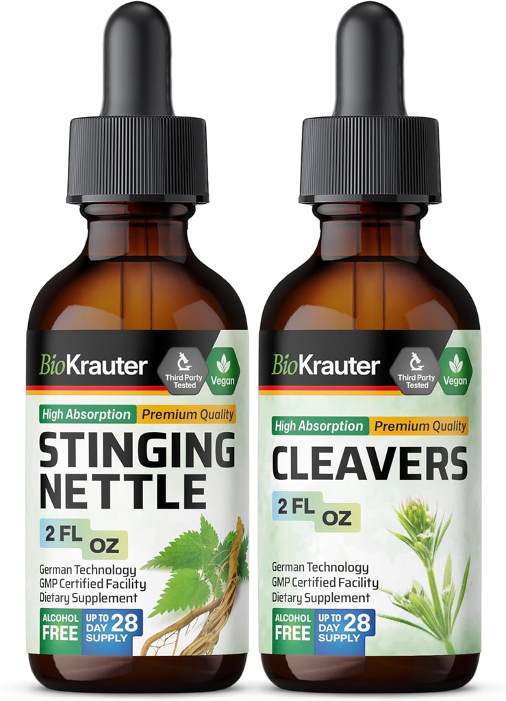 BIO KRATER Stinging Nettle Tincture 2 Fl. Oz. & Cleavers Tincture 2 Fl. Oz.