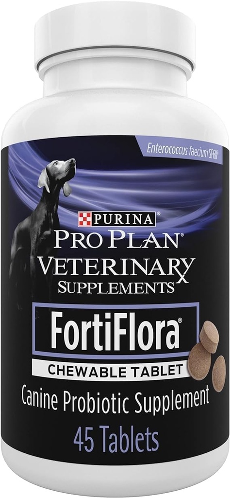 Purina Pro plāns Veterinārās piedevas FortiFlora Košļājams suns Probiotikas Papildplāksnītes 45 tabletes.