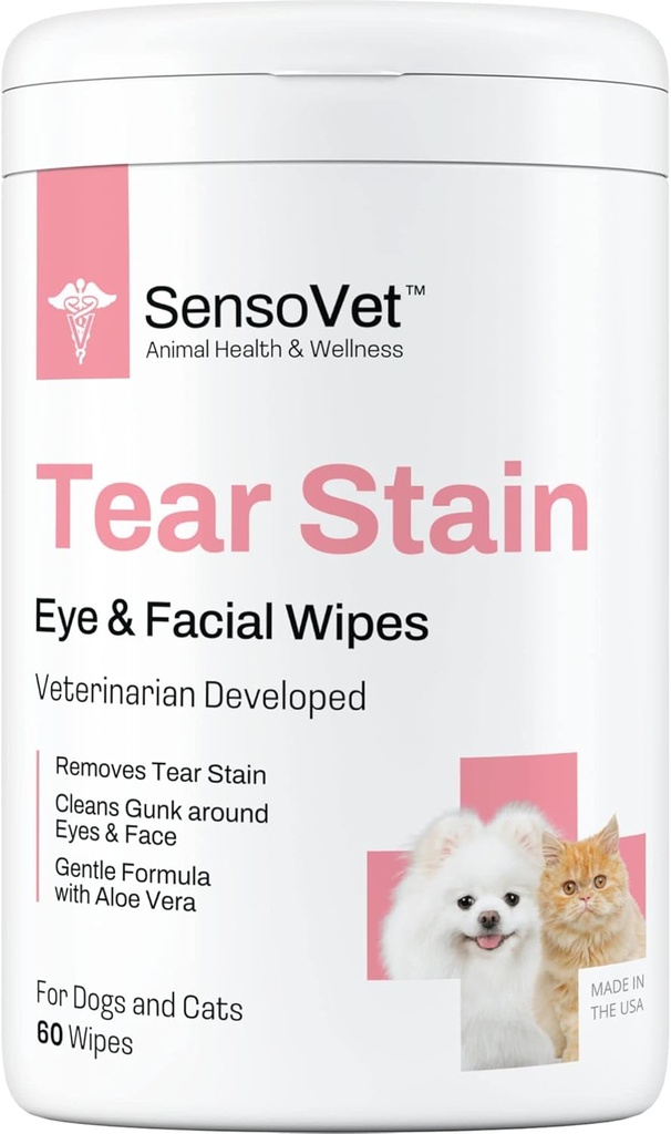 Noplēst stain noņem acu sūcējus suņiem un kaķiem, notīra acu sūcējus un izlādi ar gunk, sejas tīrīšanu ar Aloe Vera (bez smaržas)