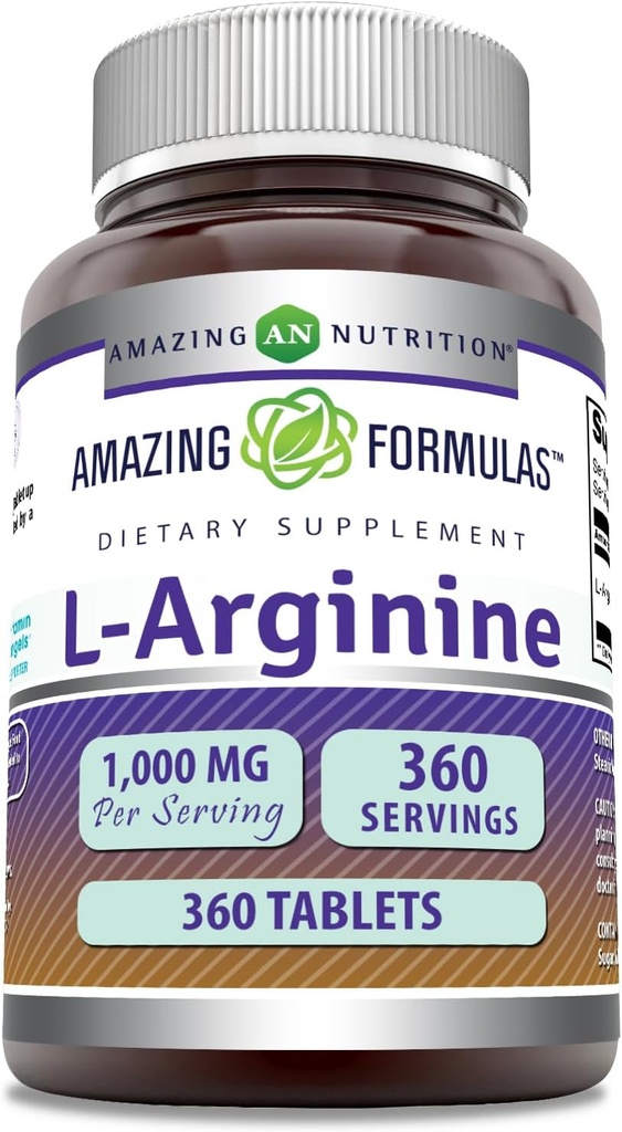 Apbrīnojami Formulas L-arginīna Papildinājums - 1000 Mg Per Kalpot -- Tablets -- Aminoskābes Papildinājums sievietēm un vīriešiem -- Non-GMO -- Bez glutēna Ražots ASV (360 Skaits)
