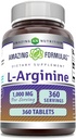 Apbrīnojami Formulas L-arginīna Papildinājums - 1000 Mg Per Kalpot -- Tablets -- Aminoskābes Papildinājums sievietēm un vīriešiem -- Non-GMO -- Bez glutēna Ražots ASV (360 Skaits)