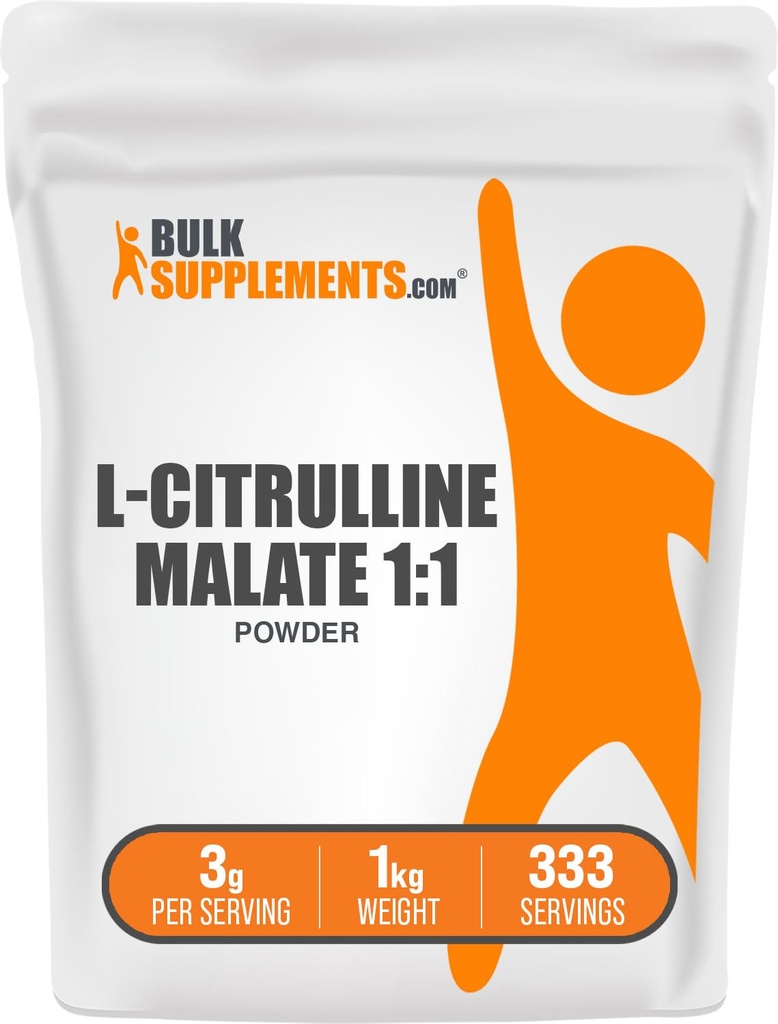 BulkSupplements.com L-citrulīns Malāts 1:1 Pulveris - Citrulīns Pulveris, Aminoskābju papildinājums - Neuzliesmojošs un lipeklis Brīvs - 3g uz vienu Kalpo, 1kg (2,2 mārciņas) (1. iepakojums)