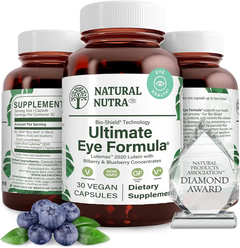 Dabas Nutra Ultimate acu veselības papildinājums - melleņu un melleņu ekstrakts Blend for Day and Night Vision Support, veicina krāsu uztveri un acu dzidrumu - Non-GMO, Vegan - 30 kapsulas (iepakojums no 2)