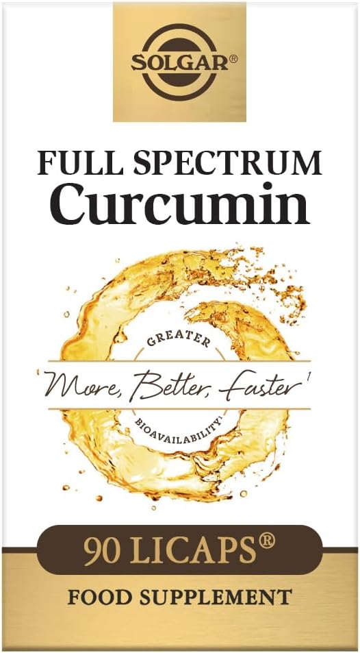 Solgar Full Spectrum Kurkumīns - 90 LiCaps - Superior Absorbcija - Smadzeņu, locītavu un imūnā veselība - ne-GMO, Vegan, bez lipekļa, bez piena produktiem - 90 Servējumi