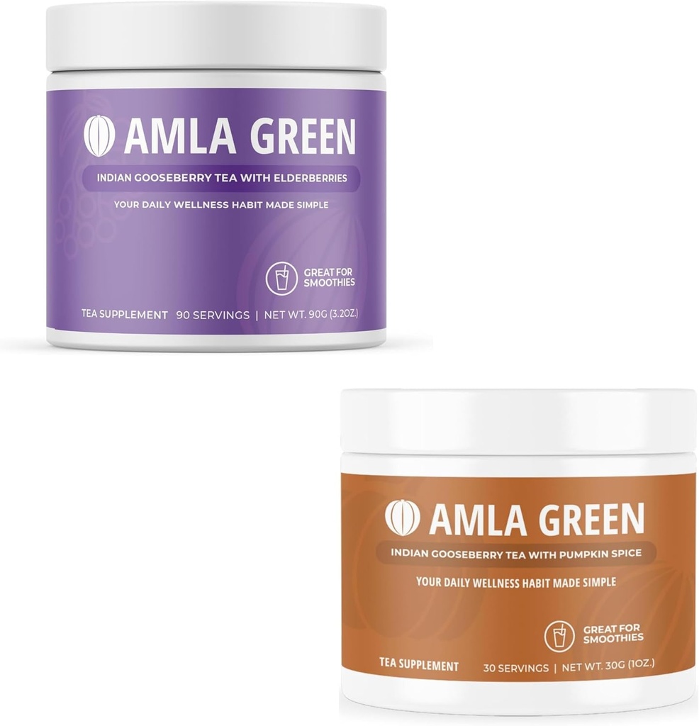 Amla pulveris & zaļā tēja Superfood Pielikums, Antioksidantu atbalsts, izgatavots no plūškoka (90 porcijas) un ķirbju garšvielām (30 porcijas), Organic, Vegan
