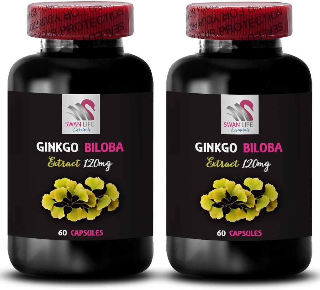 Ginkgo Leaf ekstrakts - Ginkgo BILOBA ekstrakts - Augu antioksidants Kapsulas, Ginkgo biloba Dabīgs produkts, Augu bāzes antioksidants, Ginkgo biloba antioksidants Priekšrocības 2 pudeles 120 kapsulas