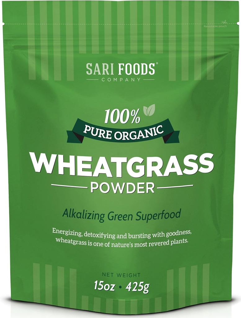 Sari Foods Organiskās kviešu zāles pulveris - kviešu zāļu sulas pulveris ar hlorofilu, antioksidanti un vitamīniem (15 Ounce)