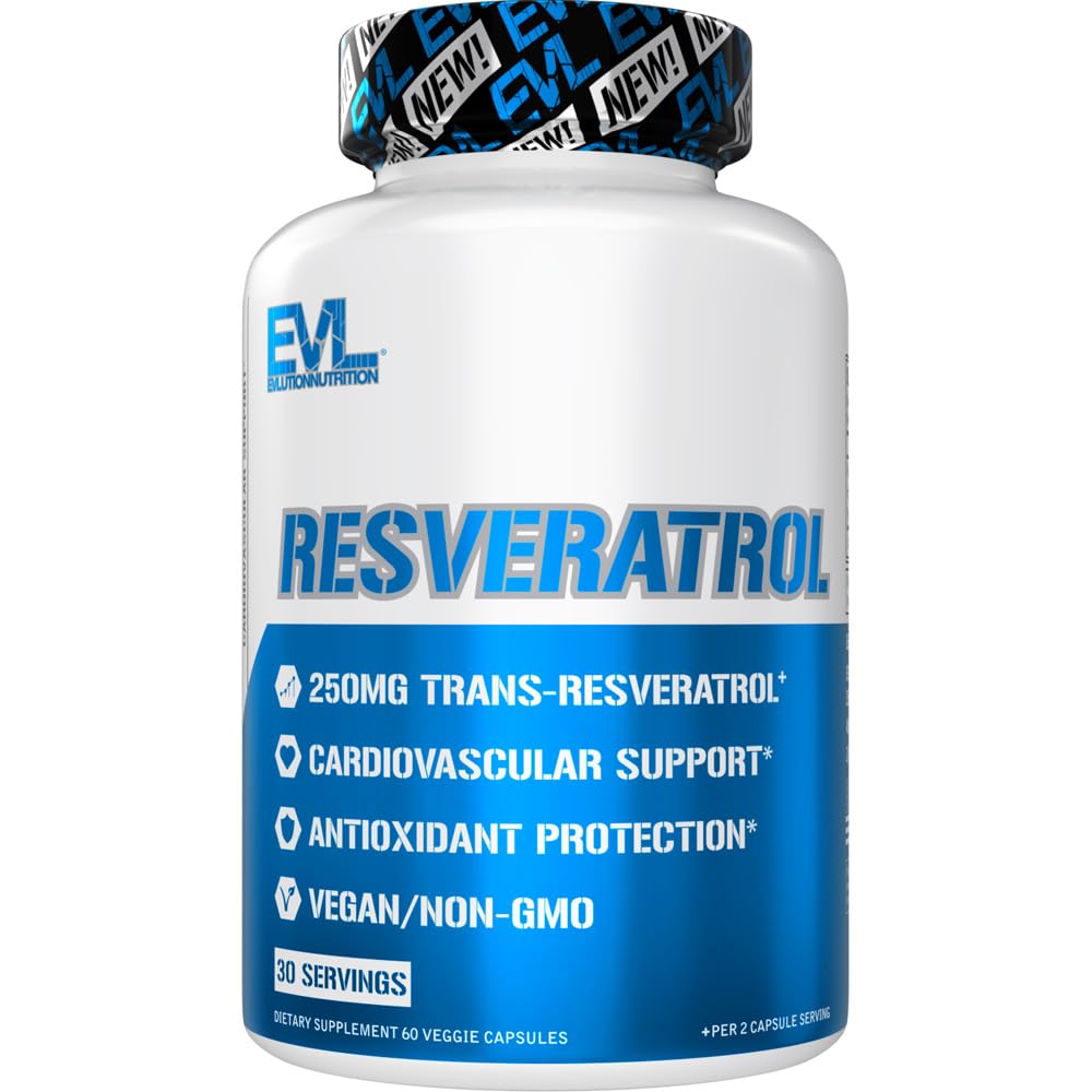 Evlution Anti novecošanās Trans Resveratrol Papildinājums Uzturs Super Antioksidants Papildinājums ar 250mg Trans-Resveratrol no Resveratrol 500mg Japānas Knotweed ekstrakts imūnās un sirds veselības