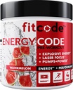 fitcode EnergyCode - Pirms treniņa ar kreatīnu Pulveris - Enerģijas un veiktspējas dzēriens - Muskuļu stiprums un izturības papildinājums - Satur kofeīnu - 30 Kalpojumi - Arbūzs