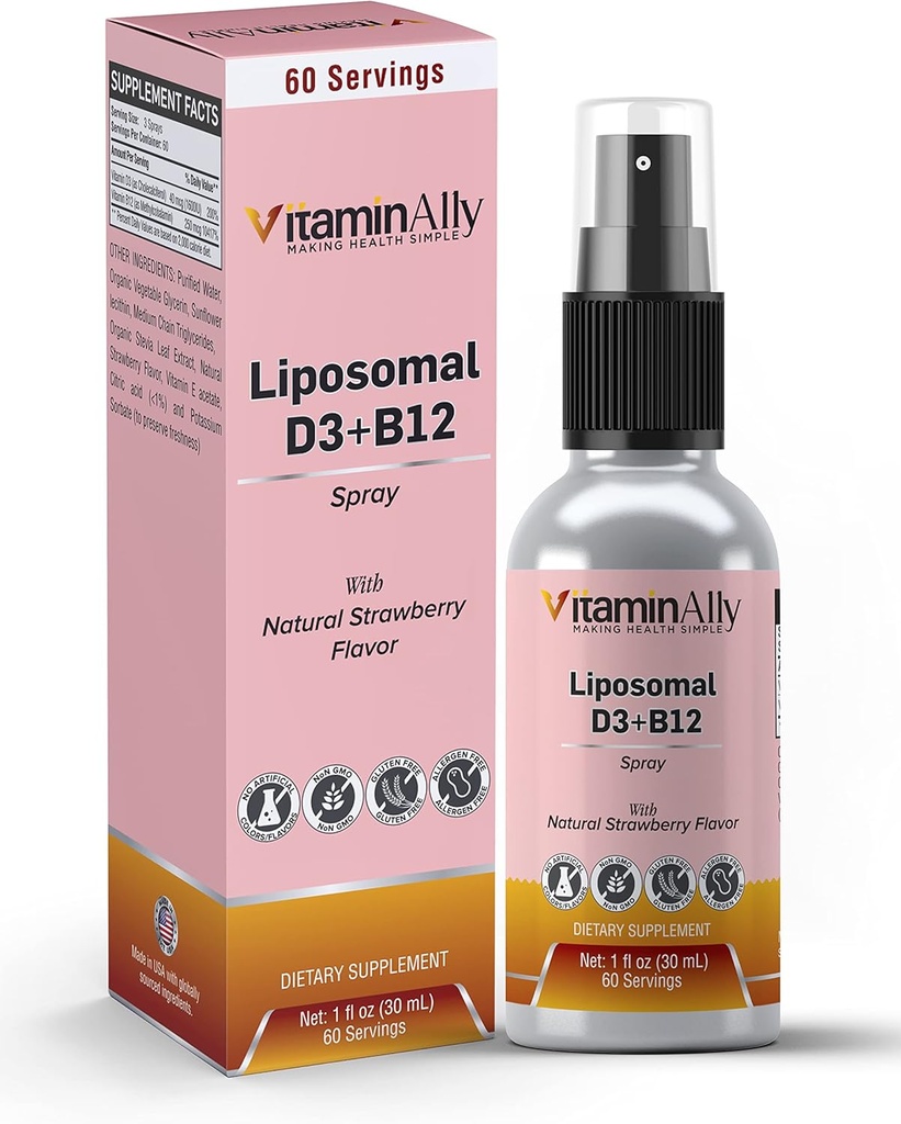 Liposomāls šķidrums D3 vitamīns + B12 vitamīns Spray -2 Mēneša Piedāvājums -1 fl oz-Non-GMO 