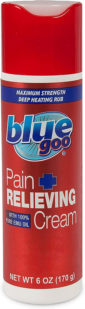 Blue Goo Pain Relieving Cream – FSA & HSA piemērots, Maksimālais spēks, Deep Heating Rub, Ražots w/ 100% Pure Emu Oil, 6 oz (1 iepakojums)