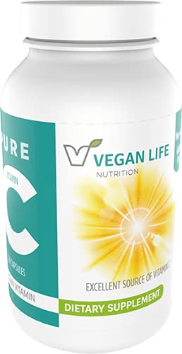 Vegan Life Nutrition - Pure C vitamīna papildinājums - Bez lipekļa, bez GMO - Imūnsupport and White Blood Cell Health - 120 kapsulas