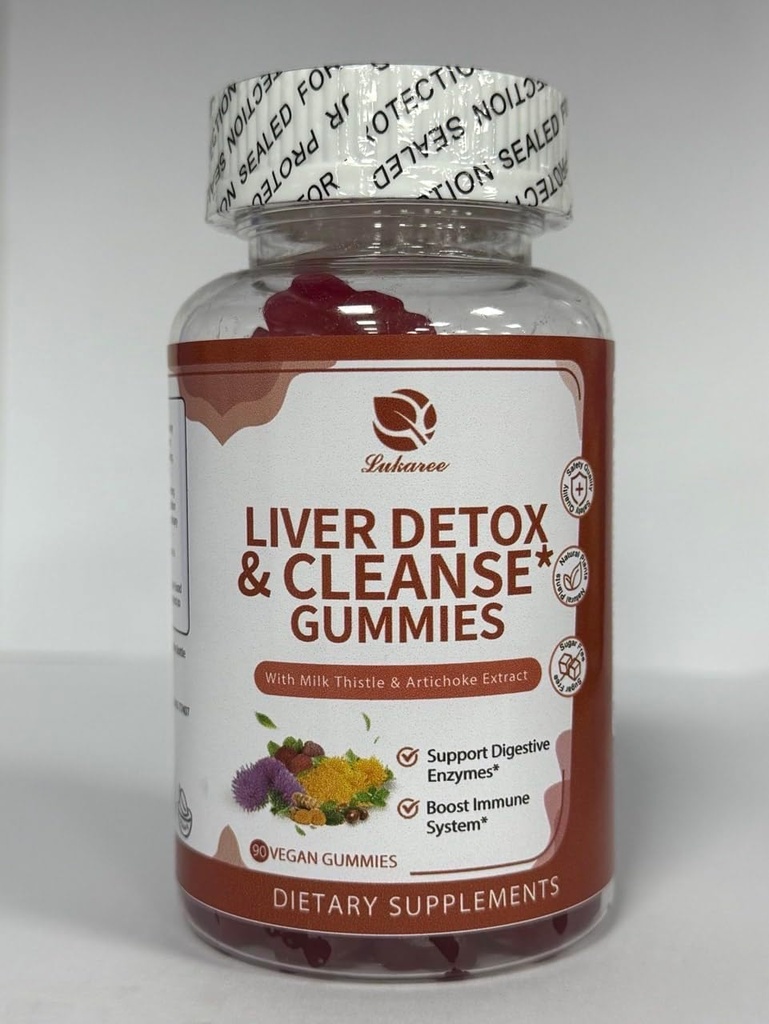 Lukaree Aknas tīrīt Detox & Remonts Gummies - Milk Thistle Silymarin, Dandelion, Artichoke ekstrakts un plūškoka - Nav cukura, Aveņu Flavor - 90 Count