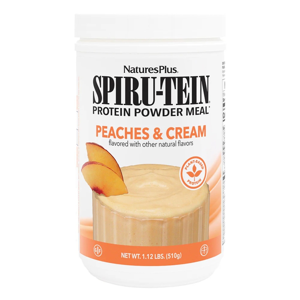 NaturesPlus SPIRU-TEIN Shake - Persiks & Krēms Flavor - 1.1 lbs, Spirulīna proteīns Pulveris - augu barības aizstāšana, vitamīni un minerālvielas enerģijai - Veģetārs, bez lipekļa - 15 Kalpo