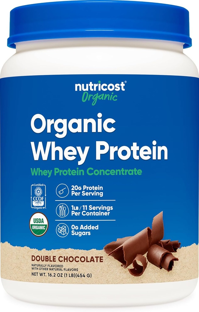 Nutricost Organic Whey Protein Koncentrāts, Šokolādes ar dubultu uzlējumu (1LB) - bez lipekļa, bez GMO