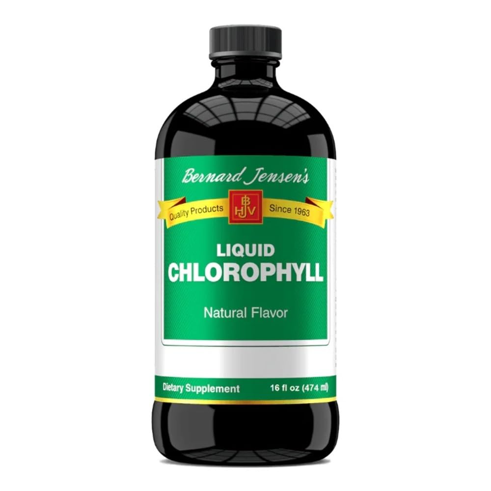 Bernard Jensen's 100% Pure Natural Chlorophyll Flavor Šķidruma papildinājums ”veicina sārmu Ph ” Palīdz tīrīt asinis ” 16 Šķidruma runce (474 ml)