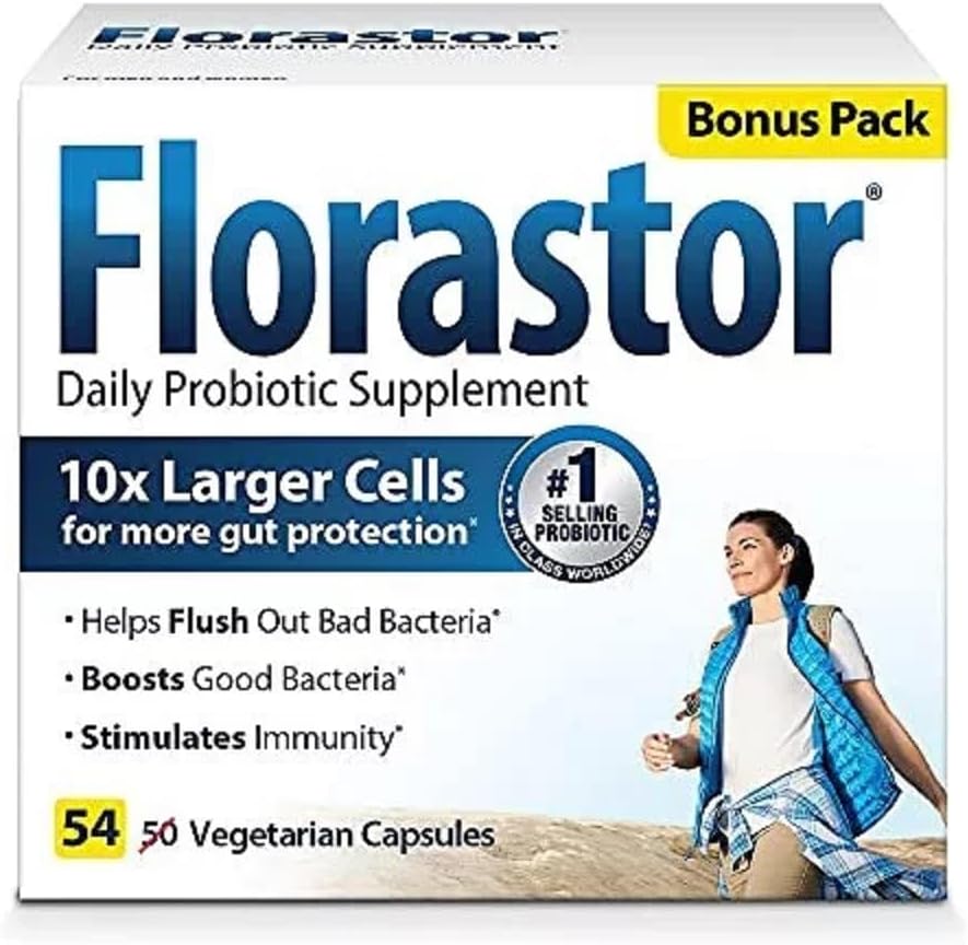 Florastor Daily Probiotikas papildinājums sievietēm un vīriešiem, pierādīts, lai atbalstītu Gremošanas veselība, Saccharomyces Boulardii CNCM I-745 (54 kapsulas)