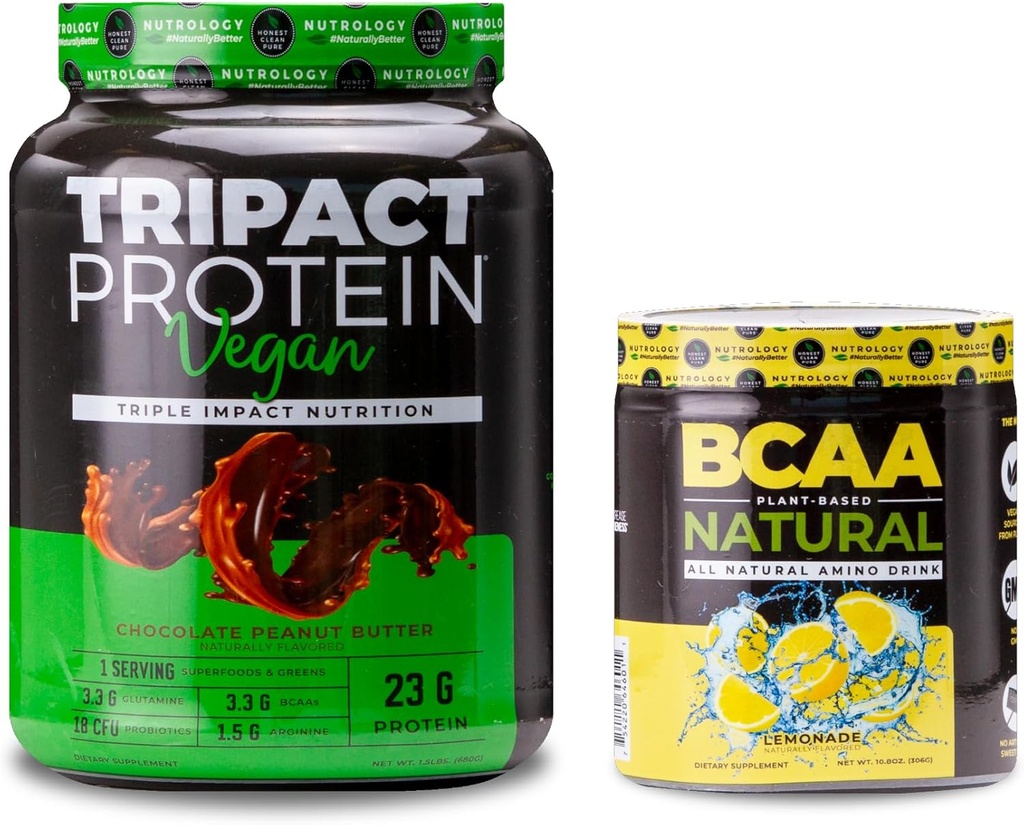 Nutroloģija TRIPACT Vegan Olbaltumvielu pulveris, par Vegan Protein Shakes, Šokolādes Peanut sviests (20 Servē) BCAA Natural, Plant Based BCAA Pulver, Lemonade Flavor (30 Servē)