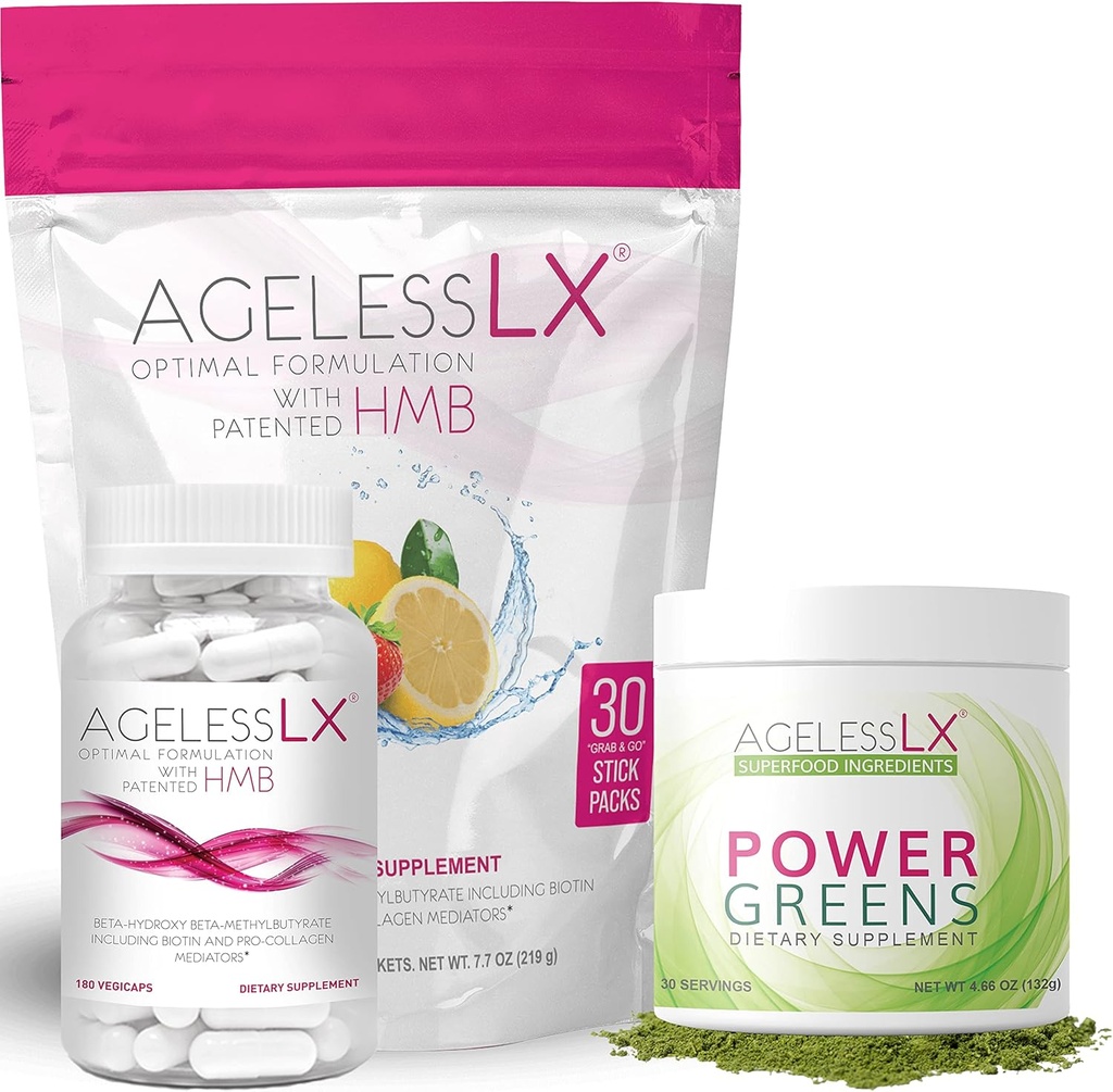 AgenlessLX Biotin papildkapsulas, zemeņu citronāde un vara zaļie pūderi - pretnovecošanās bagātinātāji