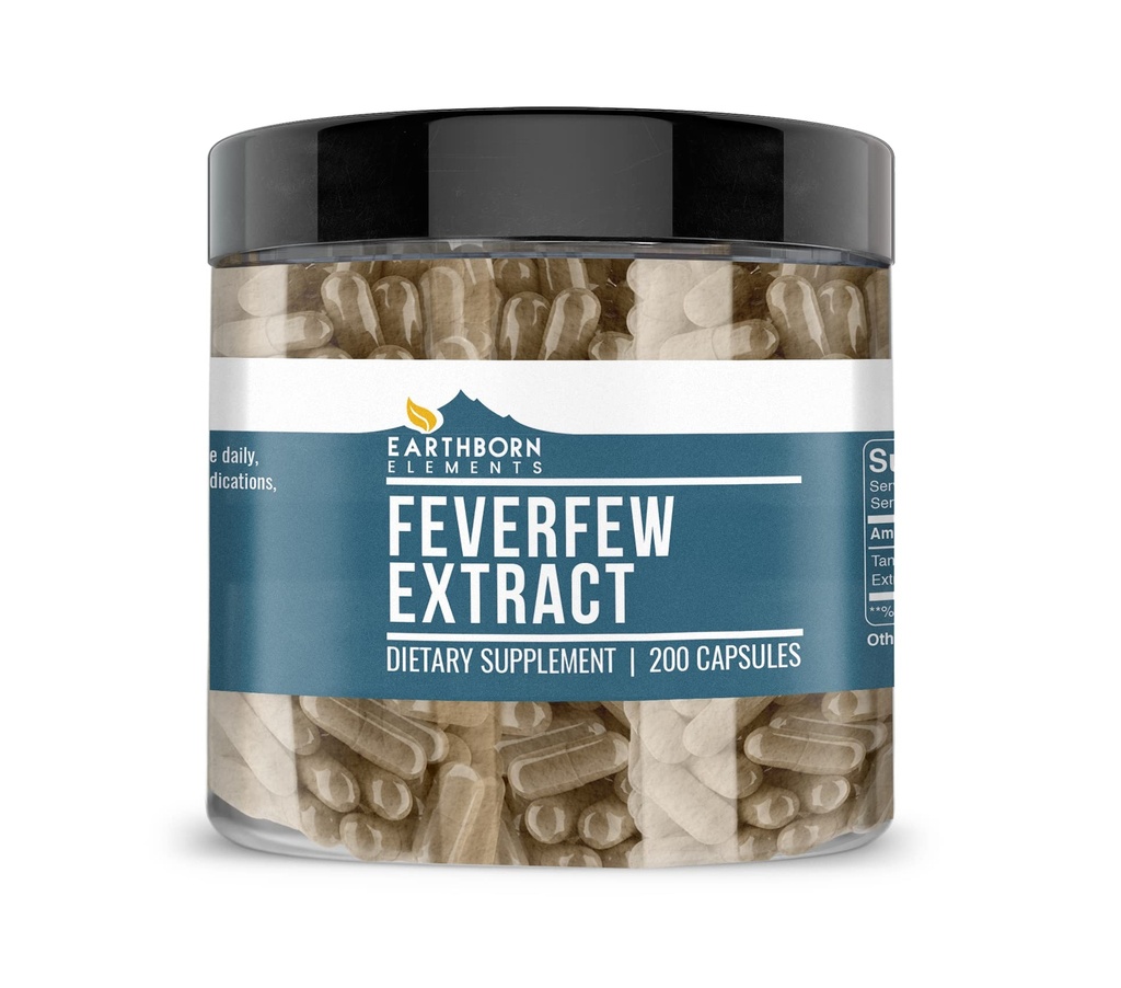 Earthborn Elements Feverfew Extract 200 kapsulas, tīras un neatšķaidītas, bez piedevām