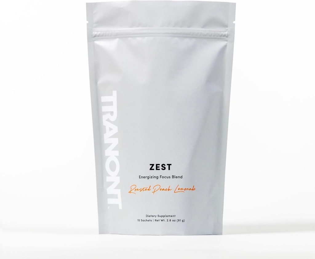Tranont Zest Energizing Focus Blend - grauzdēts persiku citronādes enerģijas pulveris -- bez lipekļa, bez cukura ar zaļās tējas L-teanīnu, vitamīni un antioksidanti enerģijai, Focus, un veselība -- 15 sticks