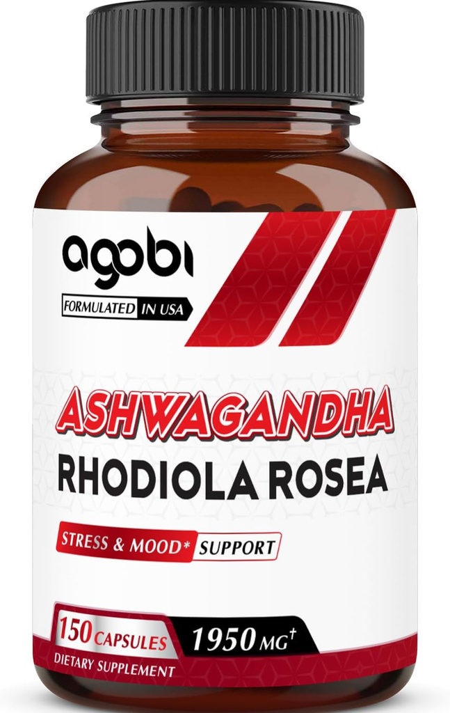 agobi Ashwagandha Papildinājums ar Rhodiola Rosea 1950mg - Augsts Koncentrēts ekstrakts imūnās sistēmas, stipruma, enerģijas ražošanai, Focus & Overall Health - 150 kapsulas