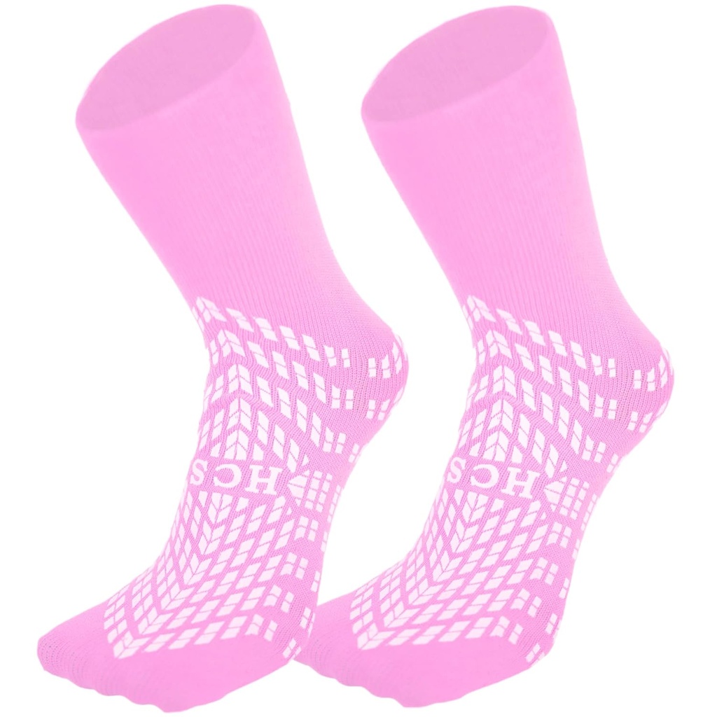 HCS Neslīdošā slimnīca Zeķes ar Grips sievietēm un vīriešiem (6 pāri) - 360 All-Around Tread Neslīdošs Zeķes gados vecākiem cilvēkiem/Seniori - Slimnīcas Grip Zeķes, Kritiena riska pacientu Slīdēji (Rozā, Regulāri)