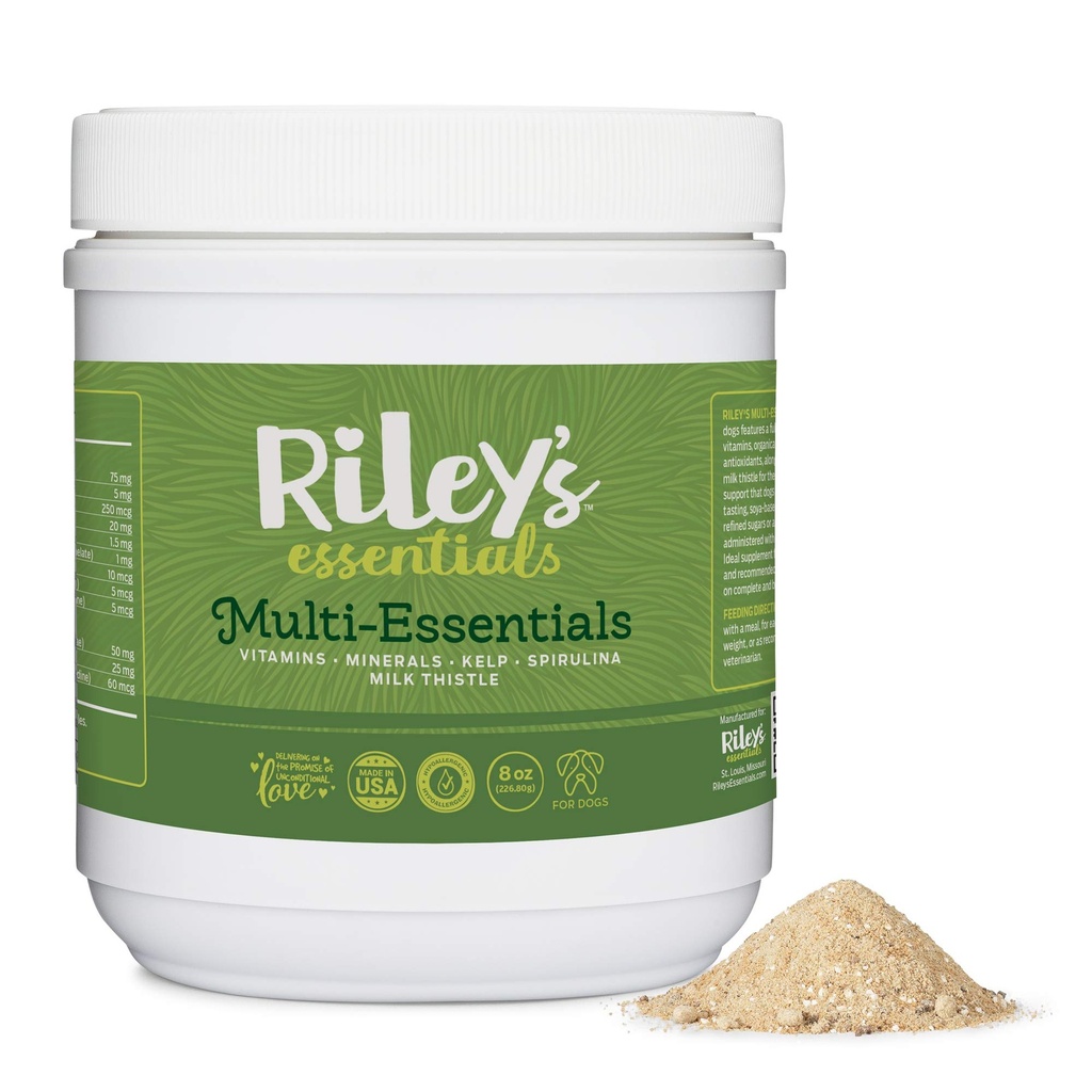 Riley multi-Essentials Multi-vitamīnu suņiem - Vitamīni, Minerāli, Spirulīna, Kelp, un piena dadzis uztura atbalstam - kucēns un vecākais suns Vitamīni - 8oz Pulveris