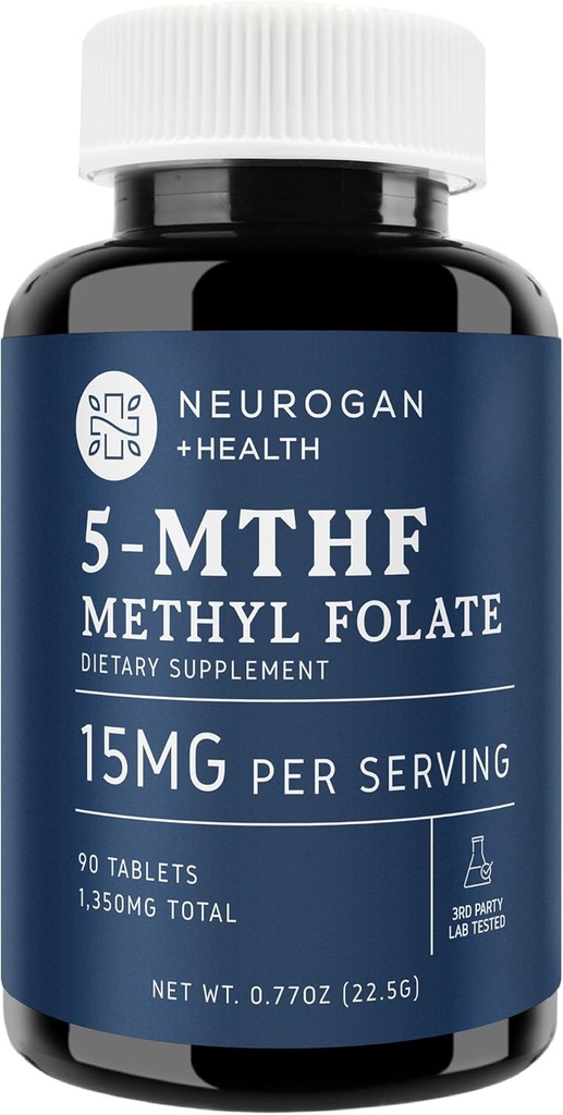 Neurogan L-5-MTHF metilfolāta papildinājums, 15 mg - aktīvās folijskābes Vegāns, bez glutēna un ne-GMO - atbalsta kognitīvo, sirds un asinsvadu un koka veselību - ražots ASV, 90 dienu piegādes