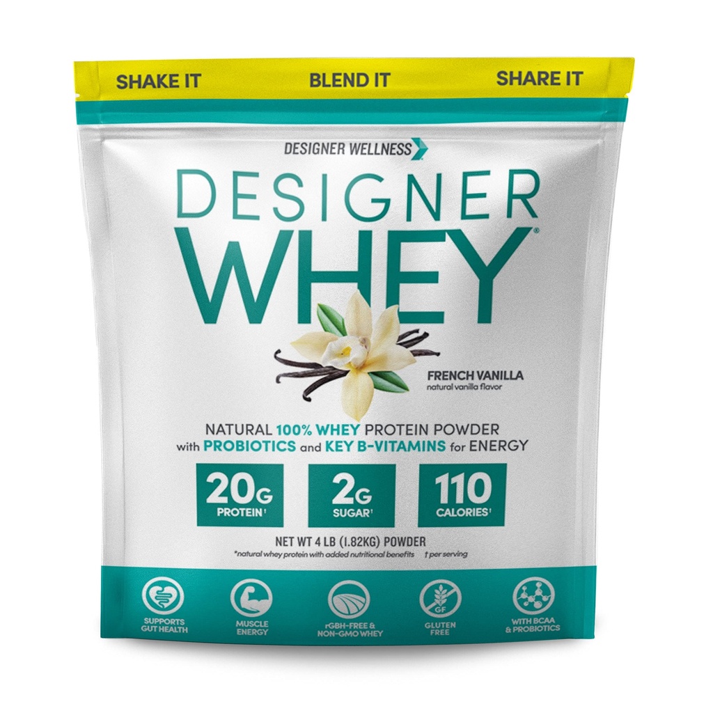 Dizainers Wellness, Dizainers Sūkalas, Dabas Kad Olbaltumvielas Pulveris ar probiotikām, Fiber, un Key B Vitamins Enerģijas, Gluten-free, Francijas Vanilla, 4 lb