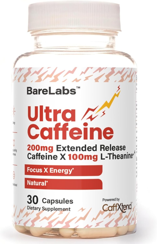 Ultra Caffeine Pills + 200mg Pagarināts Release + L-Teanīns enerģijai un fokusam + Nē Trīces, Nav Crash + Dabas Caffeine Papildinājums - 30 Kapsulas
