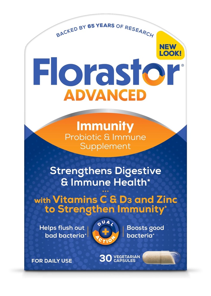 Florastor izvēlieties Immunity Boost Daily Probiotikas un imūnās atbalsta papildinājums sievietēm un vīriešiem, Saccharomyces Boulardii CNCM I-745 Plus cinks, vitamīns C & D3 (30 kapsulas)