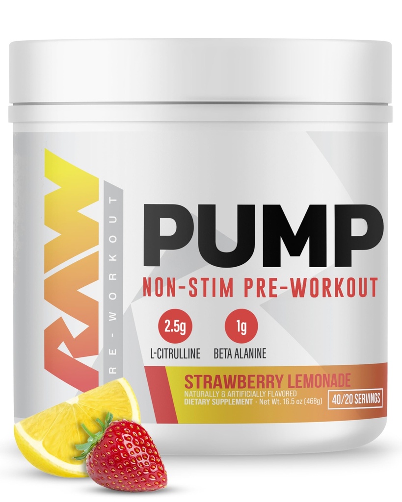 RAW sūknis Stims bezmaksas pirms treniņa (Zemeņu Lemonāde) - Nestimulējoša Pre Workout Papildinājums Pulveris Slāpekļa oksīda pastiprinātājs - Pirms treniņa papildinājumi Dzēriens treniņa laikā - 40 Kalpo