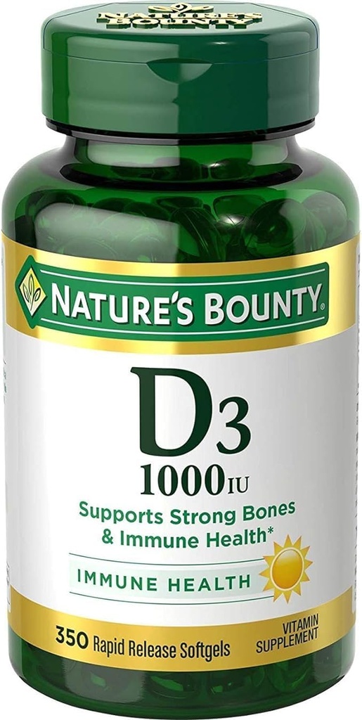 Dabas Bounty Bounty D-1000 IU Diētiskās Papildinājums Ātrās atbrīvošanas Šķidrie Softgels 350 ea (2. iepakojums)
