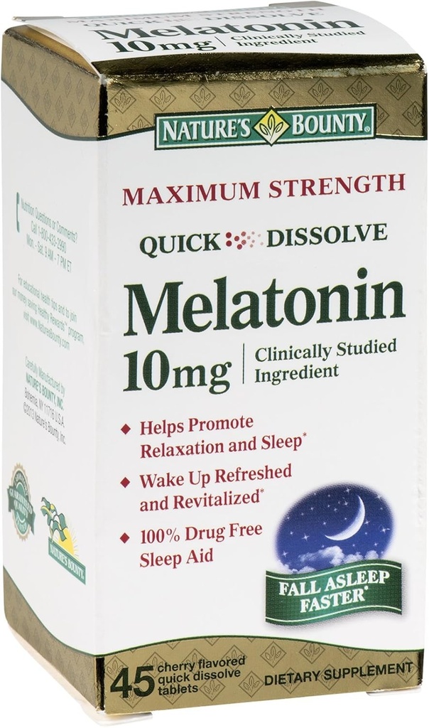 Dabas Bounty Melatonin 10 mg Quick Izšķīdiniet 45 ea (iepakojums no 3)