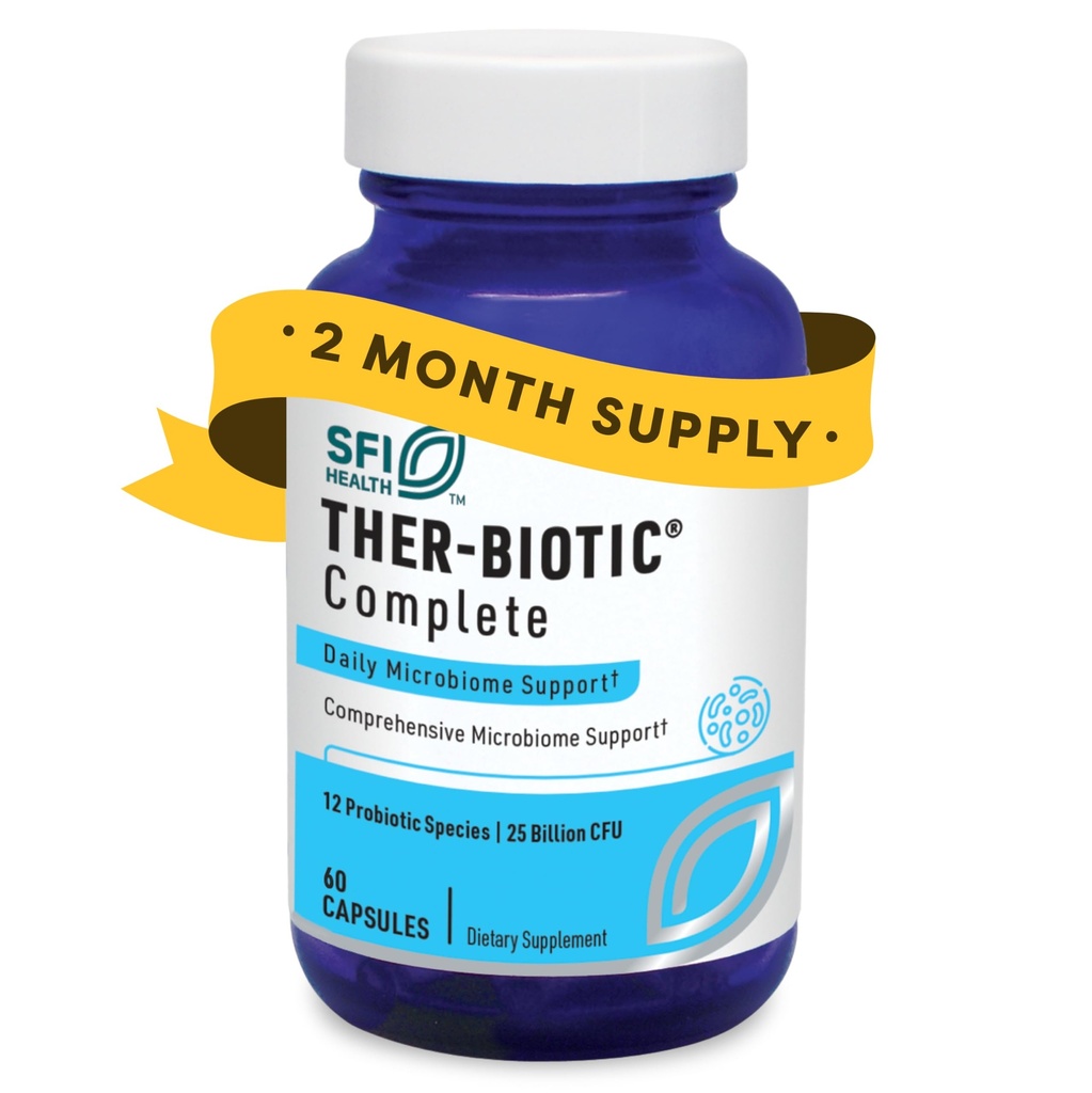 Klaire Labs SFI Health Ther- Biotic Complete - Hypoalgenic Probiotics for Women & Men - Acid-Stable Probiotic Papildinājums - 12 sugas imūnās un gremošanas veselībai - 25 miljardi KVV (60 kapsulas)